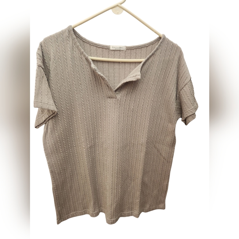 Ekouaer Ribbed Knit Set Short Sleeve Top Shorts Sleepwear Size M - Picture 2 of 6